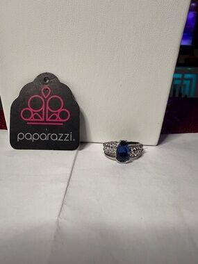 paparazzi Silver-Tone Ring with Sapphire Teardrop Stone